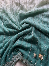 W93001 Viral Soft Crunchy Silk Dual Colour Shade Original Beads Work Saree - Sea Green