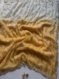 W93001 Viral Soft Crunchy Silk Dual Colour Shade Original Beads Work Saree - Yellow