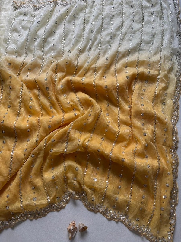 W93001 Viral Soft Crunchy Silk Dual Colour Shade Original Beads Work Saree - Yellow