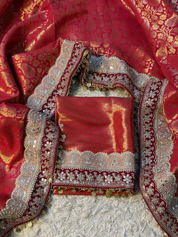W19008 Premium Kanjivaram Soft Tanchui Saree With Maggam Lace Border