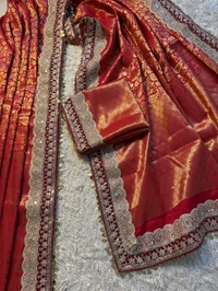 W19008 Premium Kanjivaram Soft Tanchui Saree With Maggam Lace Border