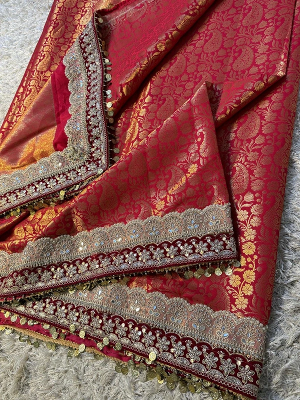 W19008 Premium Kanjivaram Soft Tanchui Saree With Maggam Lace Border