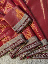 W19008 Premium Kanjivaram Soft Tanchui Saree With Maggam Lace Border