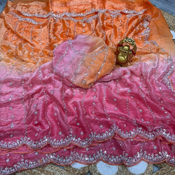 W78108 Premium quality Dual colour Bollywood trending Heavy Hand work space silk saree - Orange & Pink