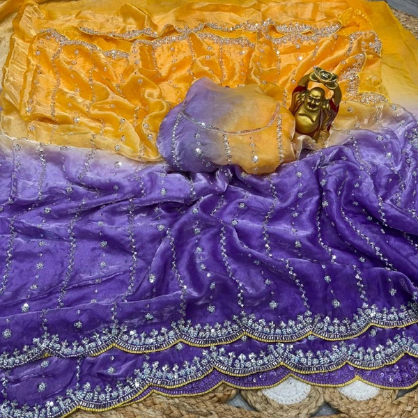 W78108 Premium quality Dual colour Bollywood trending Heavy Hand work space silk saree - Purple & Yellow