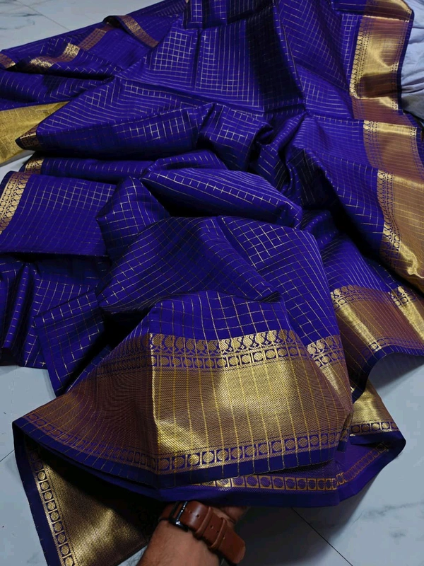 B11071 Checked Soft Katan Silk Saree  - Blue
