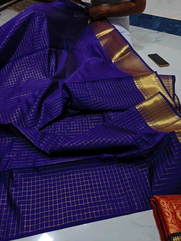 B11071 Checked Soft Katan Silk Saree  - Blue