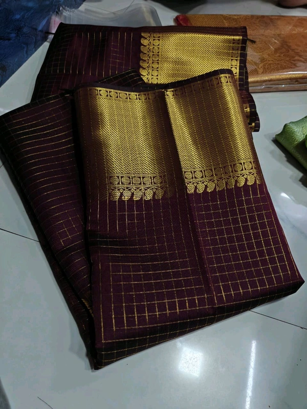 B11071 Checked Soft Katan Silk Saree  - Maroon