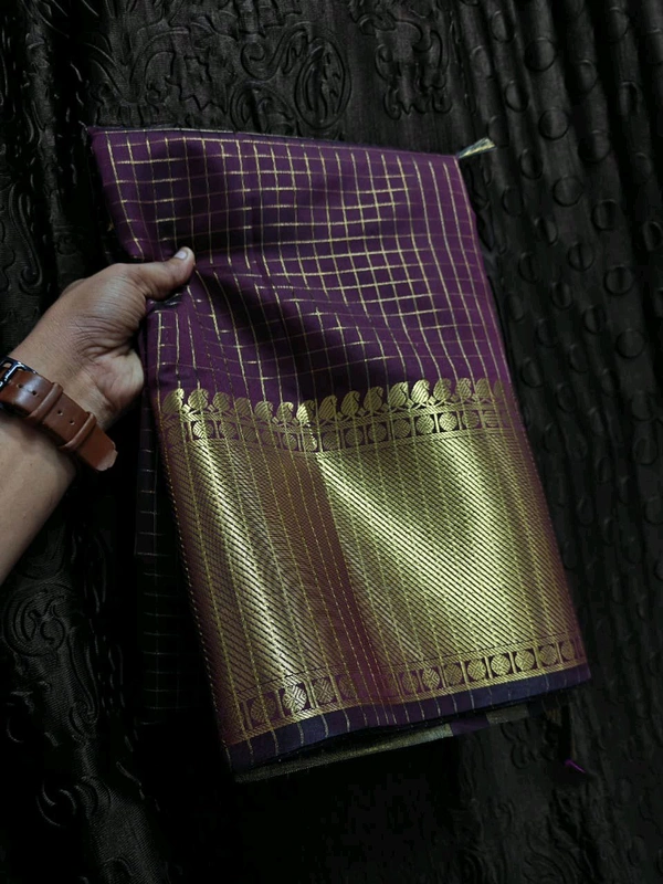 B11071 Checked Soft Katan Silk Saree  - Maroon