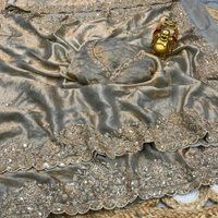 W78109 Bollywood inspired Original gold beads work velvet shine space silk saree 