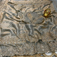 W78109 Bollywood inspired Original gold beads work velvet shine space silk saree 