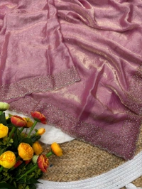 W22031  Instagram Trending Premium Space Silk saree with Jarkhan stone work - Baby pink