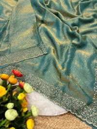 W22031  Instagram Trending Premium Space Silk saree with Jarkhan stone work - Turquoise