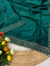 W22031  Instagram Trending Premium Space Silk saree with Jarkhan stone work - Teal