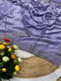 W22031  Instagram Trending Premium Space Silk saree with Jarkhan stone work - Levender