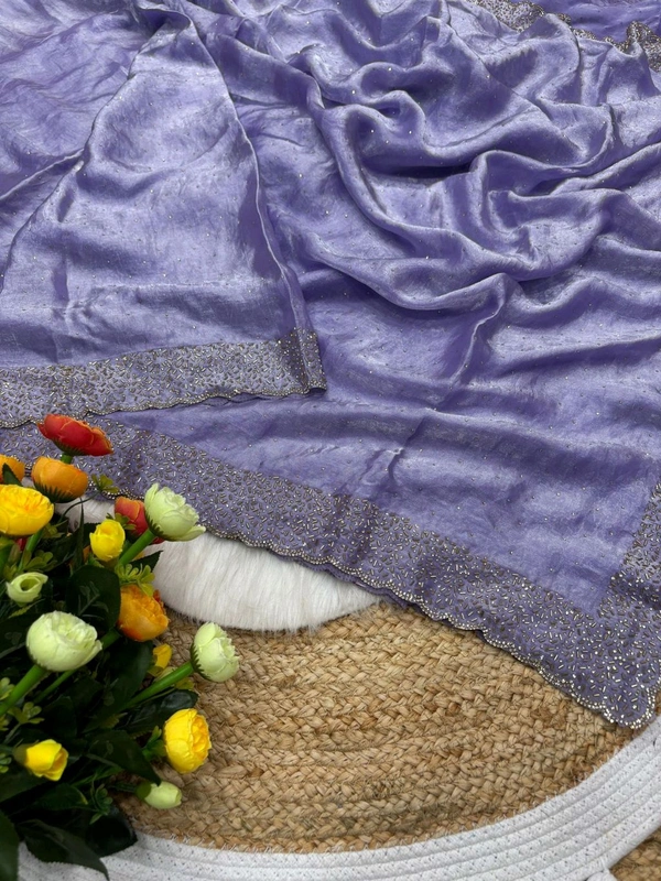 W22031  Instagram Trending Premium Space Silk saree with Jarkhan stone work - Levender