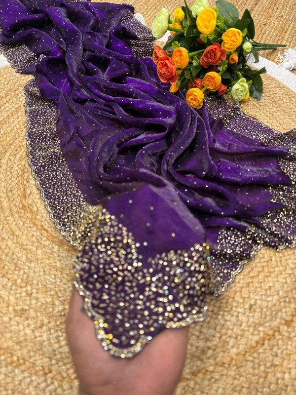 W22031  Instagram Trending Premium Space Silk saree with Jarkhan stone work - Purple