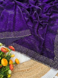 W22031  Instagram Trending Premium Space Silk saree with Jarkhan stone work - Purple