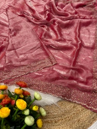 W22031  Instagram Trending Premium Space Silk saree with Jarkhan stone work - Sundown