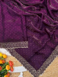 W22031  Instagram Trending Premium Space Silk saree with Jarkhan stone work - megenda