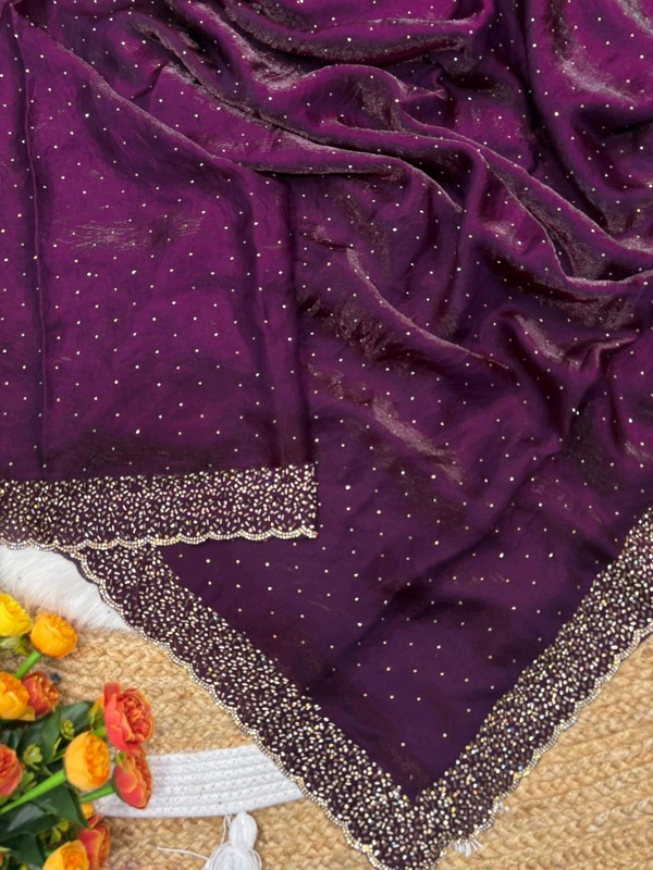 W22031  Instagram Trending Premium Space Silk saree with Jarkhan stone work - megenda