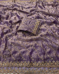 W22083 Bollywood Inspired Embroidery Work Space Silk Saree - Levender