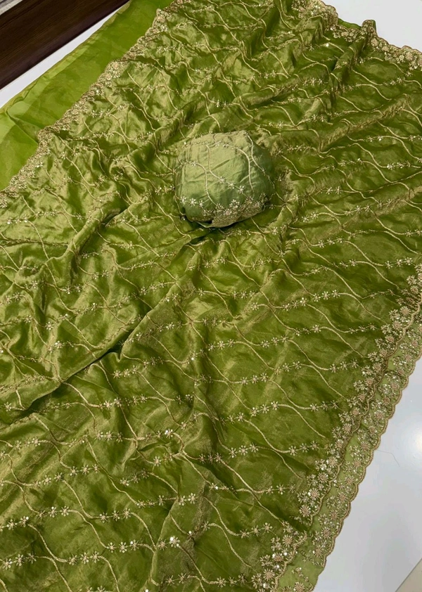 W22083 Bollywood Inspired Embroidery Work Space Silk Saree - green