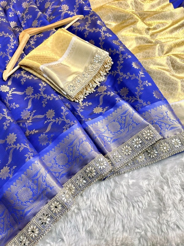 B09036 Maggam Lace Border Soft Katan Silk Saree 