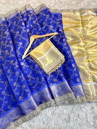 B09036 Maggam Lace Border Soft Katan Silk Saree 