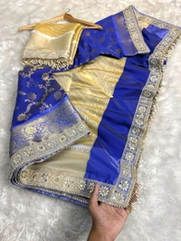 B09036 Maggam Lace Border Soft Katan Silk Saree 