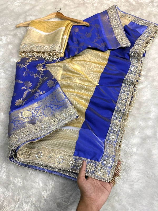 B09036 Maggam Lace Border Soft Katan Silk Saree 