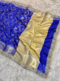 B09036 Maggam Lace Border Soft Katan Silk Saree 