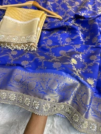 B09036 Maggam Lace Border Soft Katan Silk Saree 
