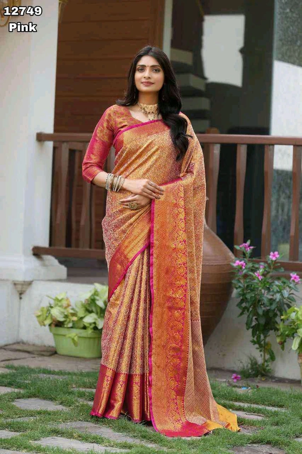 KS0342 1 Gm Gold Zari Weaving Kanjivaram Silk Saree  - Pink