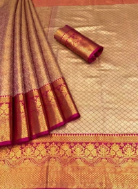 KS0342 1 Gm Gold Zari Weaving Kanjivaram Silk Saree  - Pink