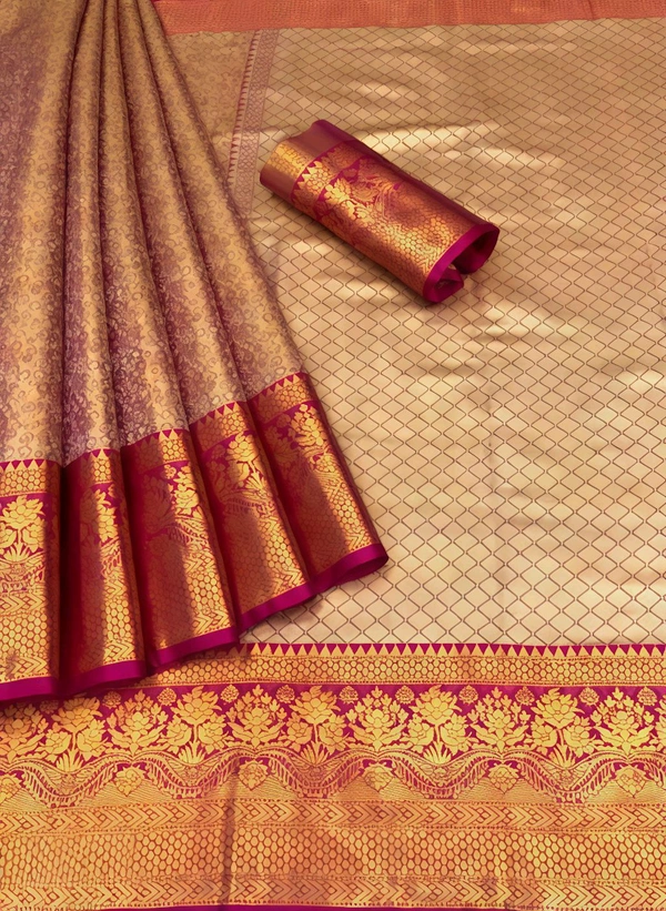 KS0342 1 Gm Gold Zari Weaving Kanjivaram Silk Saree  - Pink