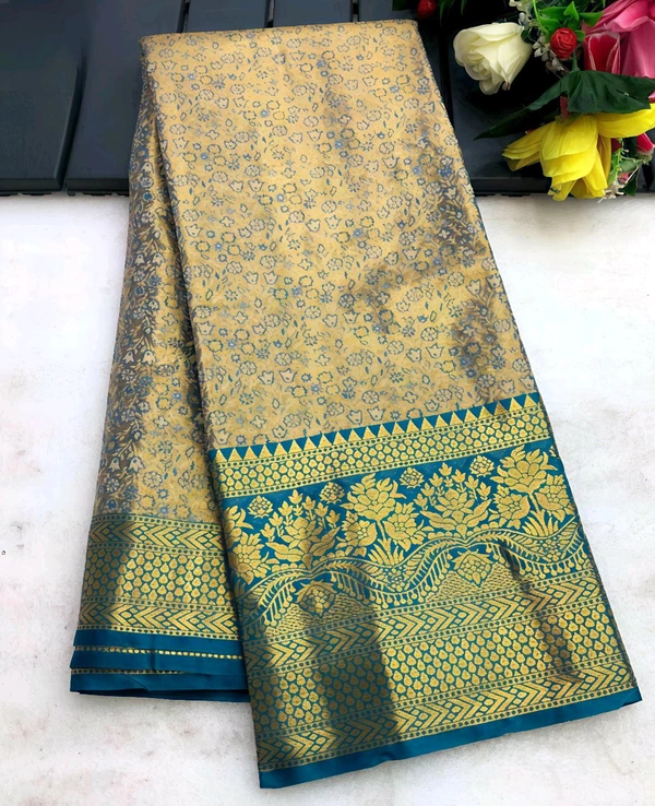 KS0342 1 Gm Gold Zari Weaving Kanjivaram Silk Saree  - Sky blue