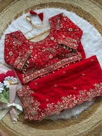 W77108 Trending Space Silk Saree With Net Work Stitched Blouse  - Red