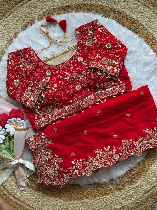 W77108 Trending Space Silk Saree With Net Work Stitched Blouse  - Red