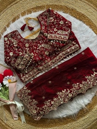 W77108 Trending Space Silk Saree With Net Work Stitched Blouse  - Bright Red