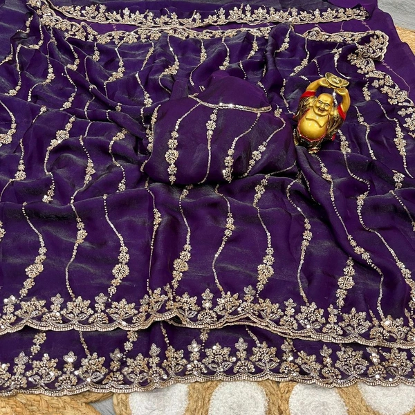 W78231 New Design Launch in bollywood trending space silk original gold beeds work saree - Purple