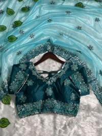 W93010 coming up with New Designner beautiful party wear soft silk fabric Embroidery Sequence and multi Lace work Saree - Sky blue