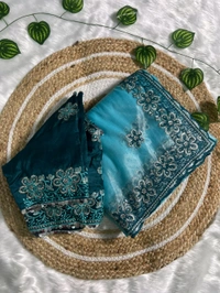 W93010 coming up with New Designner beautiful party wear soft silk fabric Embroidery Sequence and multi Lace work Saree - Sky blue