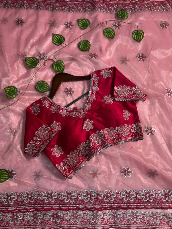 W93010 coming up with New Designner beautiful party wear soft silk fabric Embroidery Sequence and multi Lace work Saree - Baby Pink