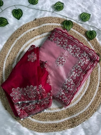 W93010 coming up with New Designner beautiful party wear soft silk fabric Embroidery Sequence and multi Lace work Saree - Baby Pink