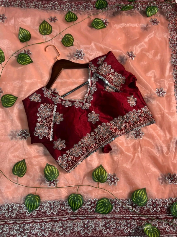 W93010 coming up with New Designner beautiful party wear soft silk fabric Embroidery Sequence and multi Lace work Saree - Peach