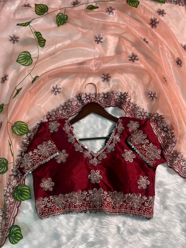 W93010 coming up with New Designner beautiful party wear soft silk fabric Embroidery Sequence and multi Lace work Saree - Peach