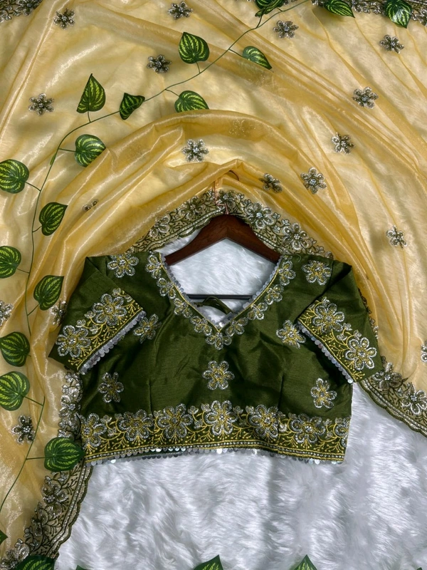 W93010 coming up with New Designner beautiful party wear soft silk fabric Embroidery Sequence and multi Lace work Saree - Yellow