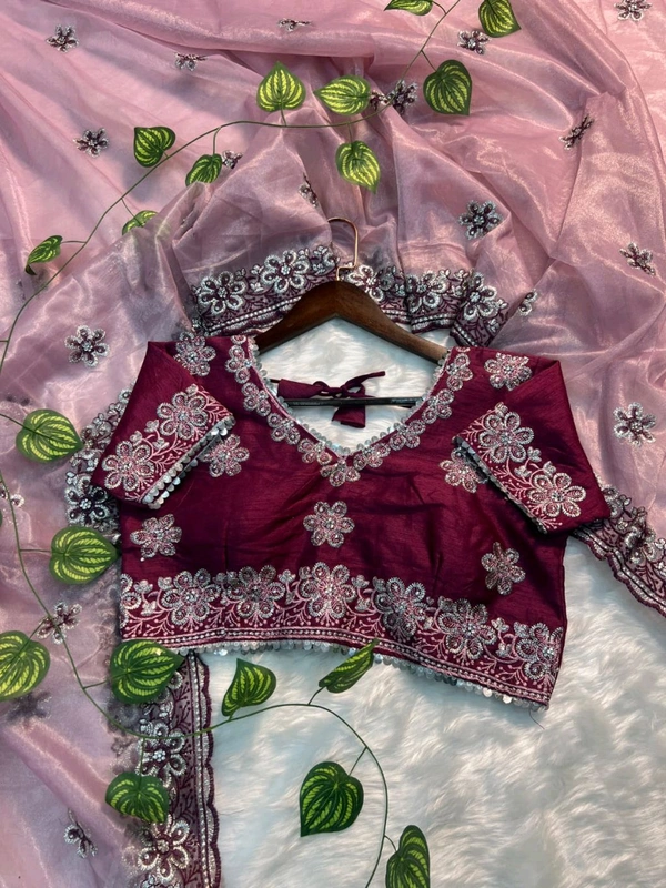 W93010 coming up with New Designner beautiful party wear soft silk fabric Embroidery Sequence and multi Lace work Saree - Your Pink