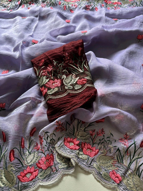 W93011 heavy crunchy  saree with beautiful c-pallu with embroidery work in all saree with multi work with rich look